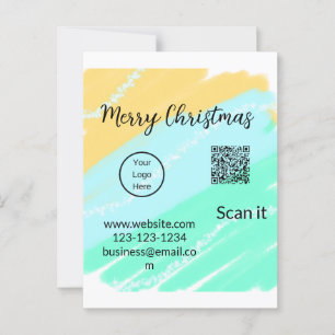 Frohe Weihnachts QR-Code Business gelb grünes Wass Postkarte