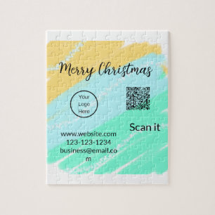 Frohe Weihnachts QR-Code Business gelb grünes Wass Puzzle