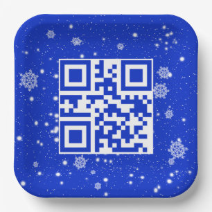 Frohe Weihnachts QR-Code für Schneeflocken Pappteller