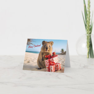 Frohe Weihnachts Quokka am Strand mit Geschenken Karte