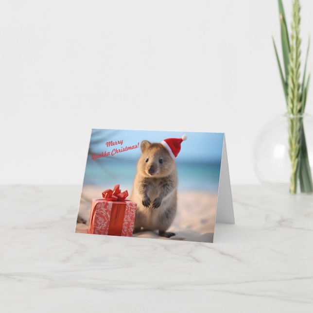 Frohe Weihnachts-Quokka mit Weihnachtsmann Hut - Karte (Vorderseite)