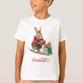 Frohe Weihnachts-Rabbit Geschenke auf einem Schlit T-Shirt