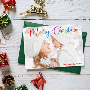 Frohe Weihnachts Rainbow Script Family Foto Hübsch Feiertagskarte