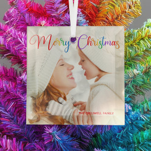 Frohe Weihnachts Rainbow Script Family Foto Hübsch Ornament Aus Glas