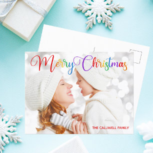 Frohe Weihnachts Rainbow Script Family Foto Hübsch Postkarte