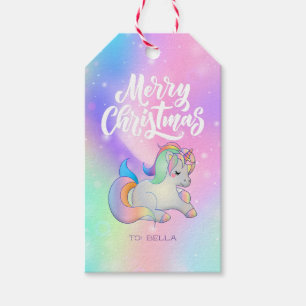 Frohe Weihnachts Rainbow Unicorn Holiday Star Geschenkanhänger