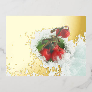 Frohe Weihnachts Red Berries Gold Foil Postcard Folien Feiertagspostkarte
