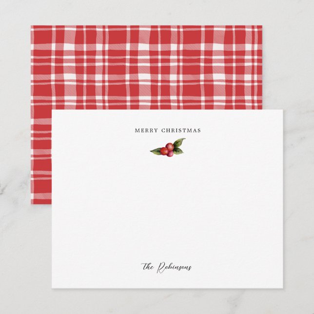 Frohe Weihnachts Red Berries Note Card Mitteilungskarte (Vorne/Hinten)
