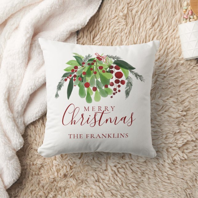 Frohe Weihnachts Red Berries Personalisierte Famil Kissen (Decke)