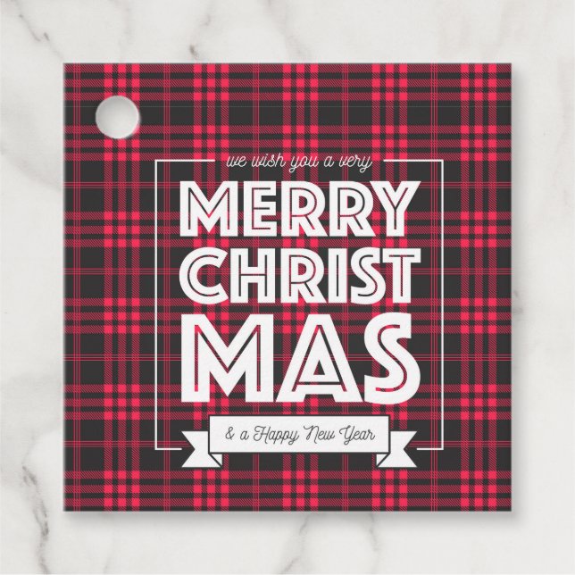 Frohe Weihnachts Red Buffalo Kariert Geschenkanhänger (Vorderseite)