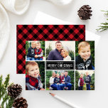 Frohe Weihnachts Red Buffalo Karierte Foto Collage Feiertagskarte<br><div class="desc">Die einfache und moderne Weihnachtskarte umfasst sechs (6) Fotos,  einen individuellen Urlaubssalon und einen karierten Rot-Schwarz-Büffel-Karo auf der Rückseite. Foto: Two Fish Fotografy www.twofishphoto.com</div>