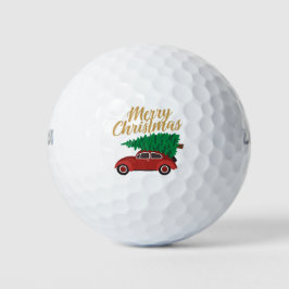 Frohe Weihnachts-Red Car mit Baum | Urlaub Golfball