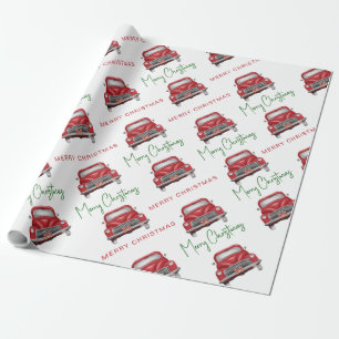 Frohe Weihnachts Red Car Musterschrift Geschenkpapier