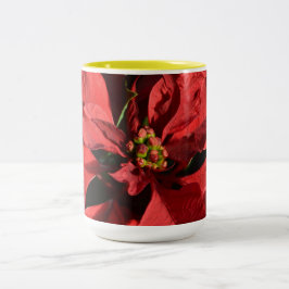 Frohe Weihnachts Red Curly Poinsettia Zweifarbige Tasse