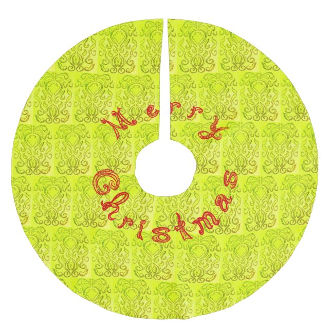 Frohe Weihnachts Red Fabric Schriftart Warm Green  Polyester Weihnachtsbaumdecke (Vorderseite)