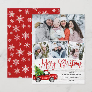 Frohe Weihnachts Red Farm Truck 4 Foto Card Postkarte