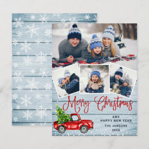 Frohe Weihnachts Red Farm Truck 4 Foto Card Postkarte