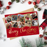 Frohe Weihnachts Red Foto Collage Folien Feiertagskarte<br><div class="desc">Elegante Weihnachtsreise Goldfolie mit klassischem Hintergrund,  10 quadratischer Foto Collage,  die das ganze Jahr über Erinnerungen erobert,  die Frohe Festtage "fröhliche Weihnachten",  Familienname und das Jahr.</div>