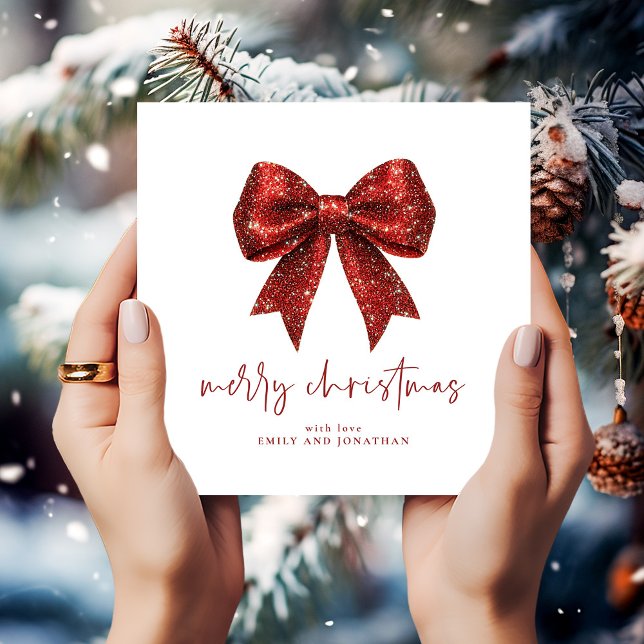 Frohe Weihnachts Red Glitzer Coquette Bow White Einladung (Von Creator hochgeladen)