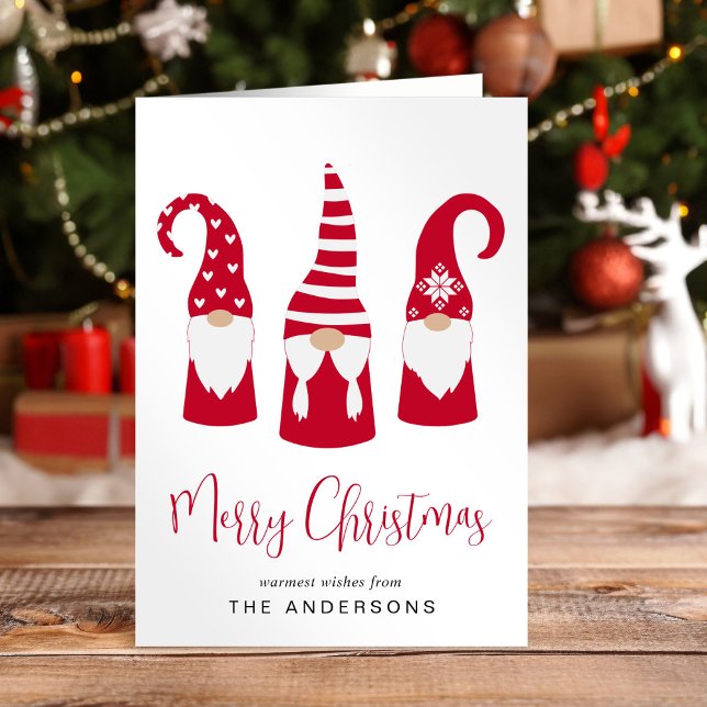 Frohe Weihnachts Red Gnomes Weihnachtskarte Feiertagskarte (Von Creator hochgeladen)