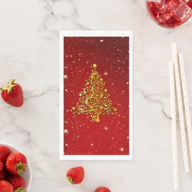 Frohe Weihnachts Red Gold Tree Stars Serviette (Beispiel)