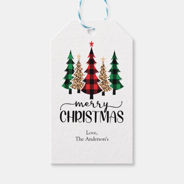 Frohe Weihnachts Red Green Black Kariert Trees Car Geschenkanhänger (Vorderseite)