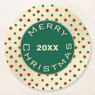 Frohe Weihnachts Red Green Retro Dots Muster Runder Pappuntersetzer