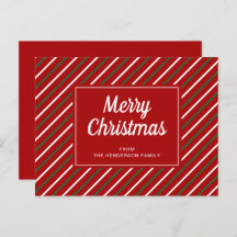 Frohe Weihnachts Red Green Stripes Muster Postcard