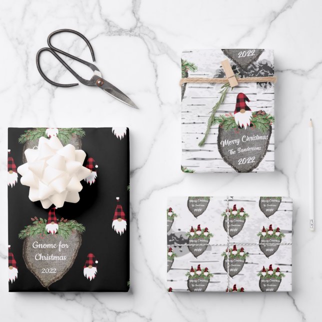 Frohe Weihnachts Red Hat Buffalo Kariert Gnomes Wr Geschenkpapier Set (Vorderseite)