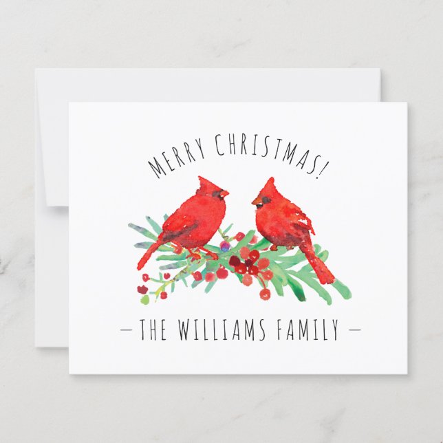 Frohe Weihnachts Red Kardinals Holly Budget Card (Vorderseite)