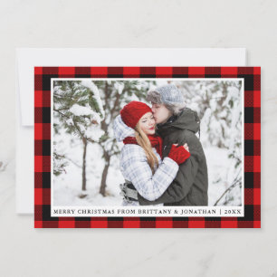 Frohe Weihnachts Red Kariert Couple Foto Card Feiertagskarte