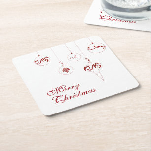 Frohe Weihnachts Red Monogram Bauble Ornaments Rechteckiger Pappuntersetzer