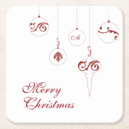 Frohe Weihnachts Red Monogram Bauble Ornaments Rechteckiger Pappuntersetzer
