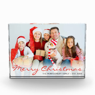 Frohe Weihnachts-Red-Script-Familie Foto Block