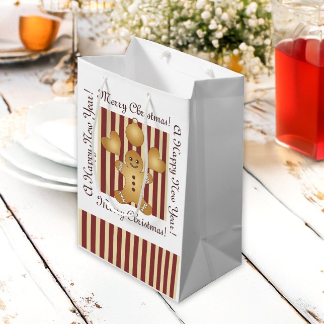 Frohe Weihnachts Red Stripe Niedlich Gingerbread M Mittlere Geschenktüte (Von Creator hochgeladen)
