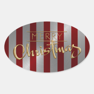 Frohe Weihnachts Red Stripe Sticker Embossed Look