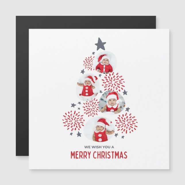 Frohe Weihnachts Red Thin Magnetic Card Magneteinladung (Vorne/Hinten)