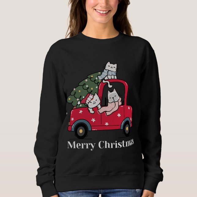 Frohe Weihnachts Red Truck Cat Lover Pajama Sweatshirt (Vorderseite)