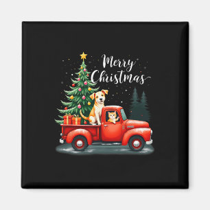 Frohe Weihnachts Red Truck mit Hund & Amp; Katzen Magnet
