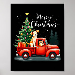 Frohe Weihnachts Red Truck mit Hund & Amp; Katzen Poster