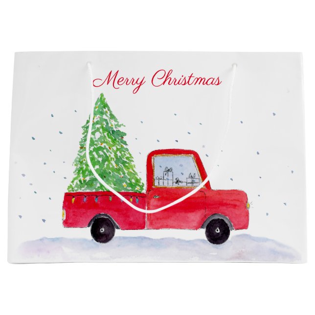 Frohe Weihnachts Red Truck mit Weihnachtsbaum Große Geschenktüte (Vorderseite)