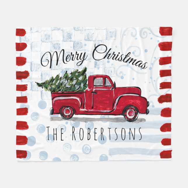Frohe Weihnachts Red Truck Personalisiert Fleecedecke (Vorderseite (Horizontal))