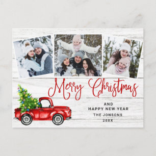Frohe Weihnachts Red Truck Rustikales FOTO Feiertagspostkarte