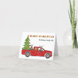 Frohe Weihnachts Red Truck, Weihnachtsbaumen Funny Feiertagskarte