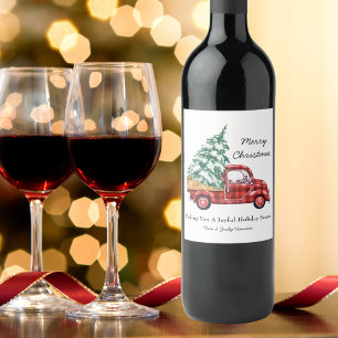 Frohe Weihnachts Red Truck Weinetikett