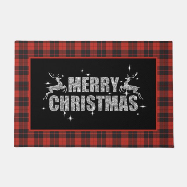 Frohe Weihnachts-Reindeer auf Kariert Fußmatte (Vorderseite)