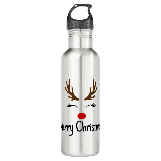 Frohe Weihnachts Reindeer Edelstahlflasche (Vorderseite)
