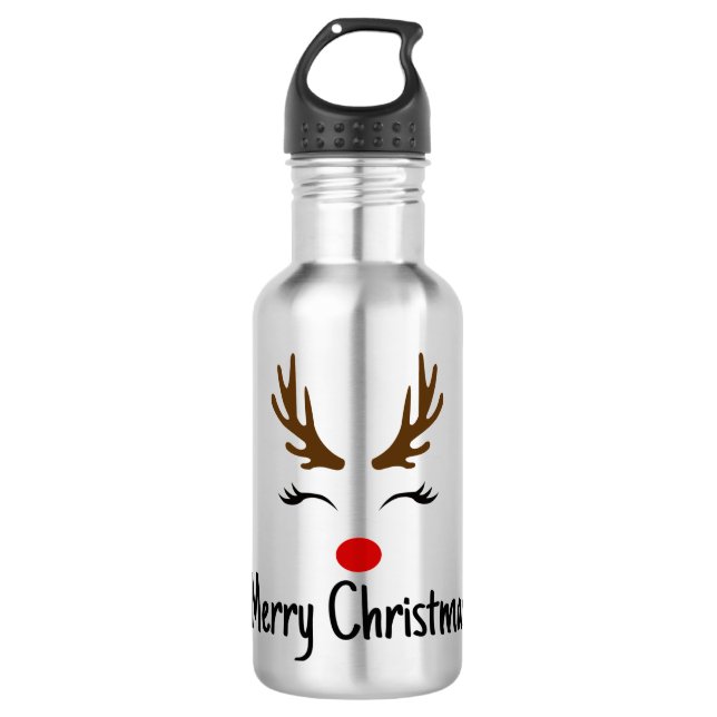 Frohe Weihnachts Reindeer Edelstahlflasche (Vorderseite)
