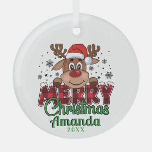 Frohe Weihnachts-Reindeer-Glassc-Ornament Ornament Aus Glas