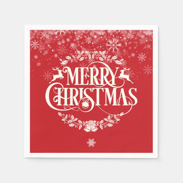 Frohe Weihnachts-Reindeer Holly Winter-Schneeflock Serviette (Vorderseite)